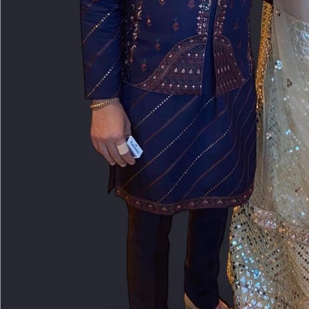 Elegant Navy Blue Embroidered Men's Suit / Kurta